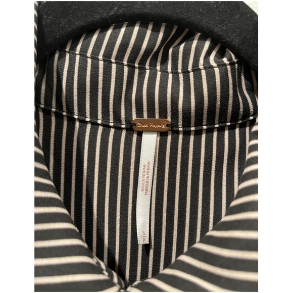 FREE PEOPLE Striped Black Cream Pleat Button Bell Sleeve Blouse - Picture 3 of 10